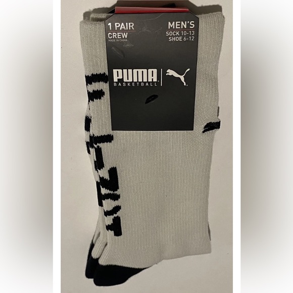 Puma Basketball Crew Socks 1 Pair Mens 6-12 Beige w/ Black ‘Don’t Flinch’ & Logo - Picture 12 of 12